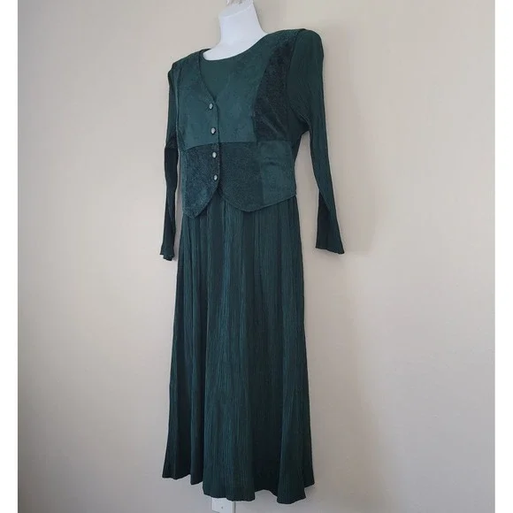 Vintage LADY DORBY Size 22W Peasant Cottagecore Renaissance Dress with Vest - Picture 6 of 8